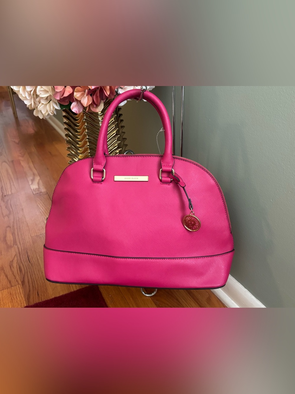 Anne Klein Pink Dome Satchel with Gold Hardware